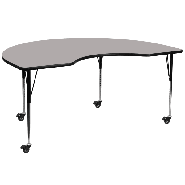 Flash Furniture Mobile Height Adjustable HP Laminate Kidney Activity Table, 30-1/2inH x 48ft"W x 96ftL, Gray