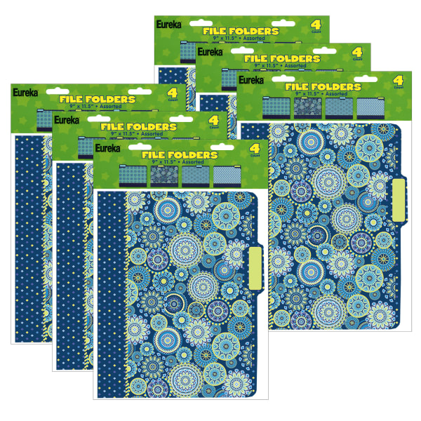 Eureka File Folders, Letter Size, Blue Harmony, 4 Per Pack, Set Of 6 Packs