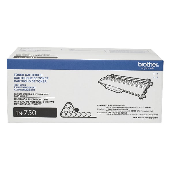 Brother TN-750 Black High Yield Toner Cartridge, TN-750BK
