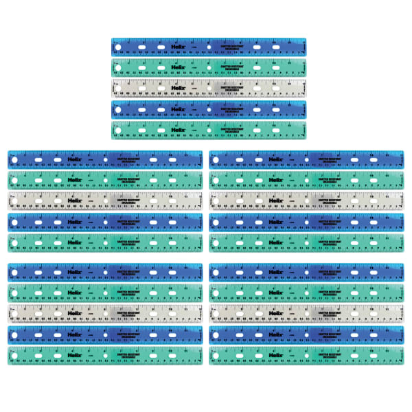 Helix Shatter Resistant Ringbinder Ruler 12in / 30cm, Pack Of 25