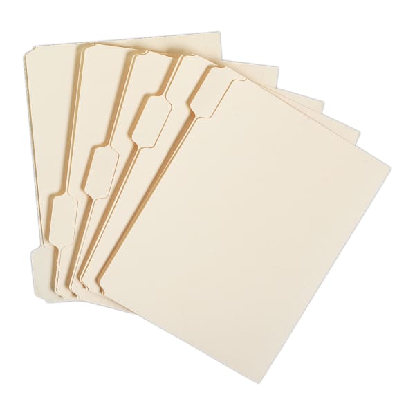 SKILCRAFT File Folders, 1/5 Cut, Letter Size, 30% Recycled, Manila, Pack of 100