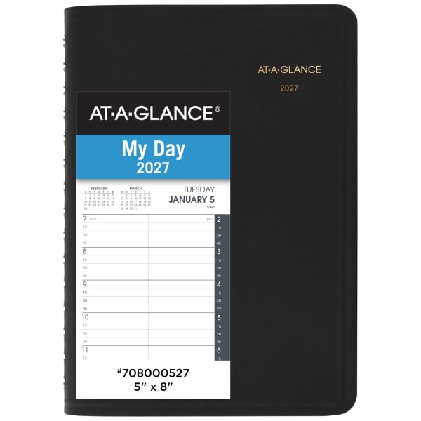 AT-A-GLANCE 2027 Daily Quarter-Hour Appointment Book Planner, Black, Small, 5in x 8in