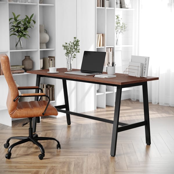 Flash Furniture Redmond Commercial 60x24 Conference Table with 1in Thick Double Sided Laminate Table Top with PVC Edging and Heavy Duty A-Frame Steel Base, Walnut
