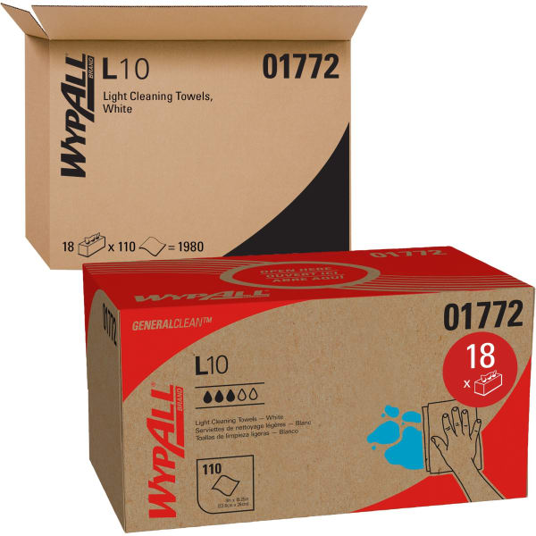 Wypall GeneralClean L10 Light Cleaning Towels - Pop-Up Box - 1 Ply - WhiteBox - 110 Box - 18 / Carton