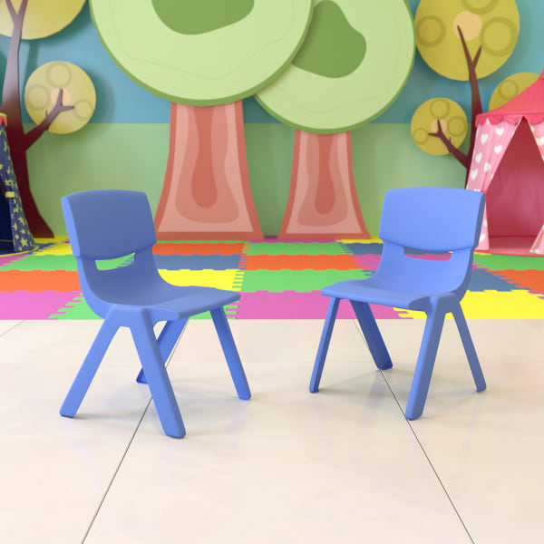 Flash Furniture Plastic Stackable School Chairs With 13-1/4in Seat Height, Blue, Set Of 2 Chairs