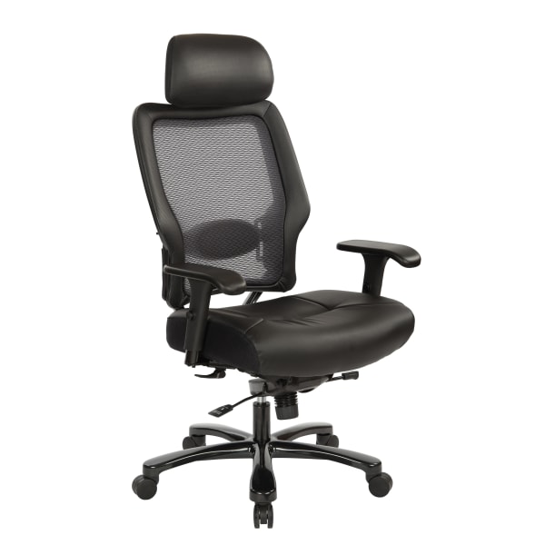 Office Star Space Seating 63 Series Bonded Leather Executive Big And Tall High-Back Chair With Headrest, Black