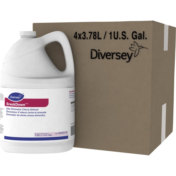 Diversey BreakDown Odor Eliminator - Concentrate - 128 fl oz (4 quart) - Cherry Almond Scent - Red - 4 / Carton
