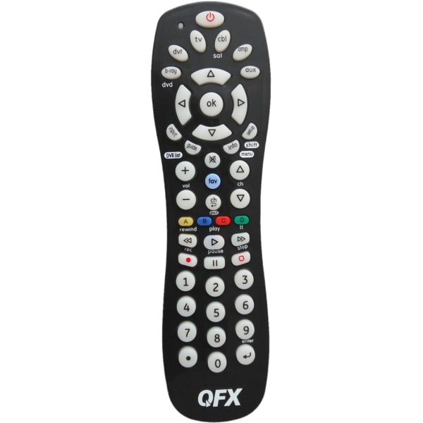 QFX 6 in 1 Universal Remote Control - For DVD Player, DVR, TV, Audio Receiver, Blu-ray Disc Player, Satellite Box, Cable Box, VCR, VCD Player, Air Conditioner, Laser Disc Player, .. - Infrared - BatteryBlack - Retail