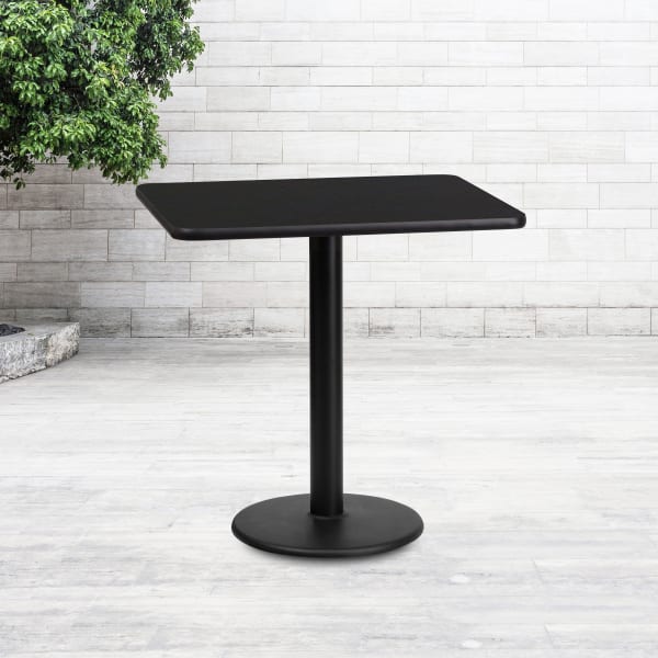 Flash Furniture Rectangular Laminate Table Top With Round Table Height Base, 31-3/16inH x 24inW x 30inD, Black