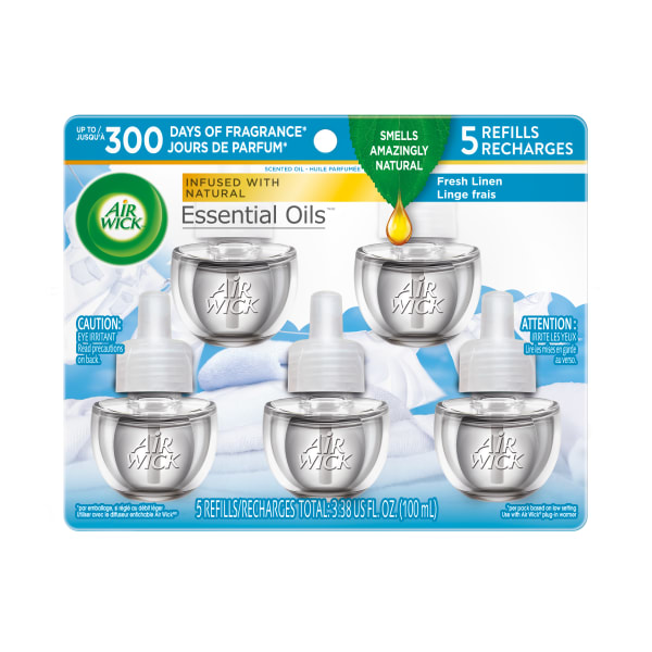 AIR WICK Plug in Scented Oil Refills, Fresh Linen, 5 pack