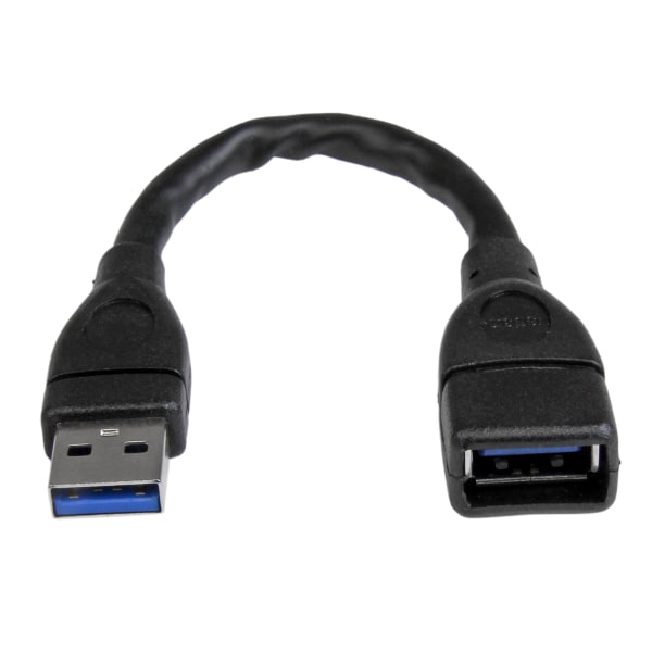 StarTech.com 6in Black USB 3.0 Extension Adapter Cable A to A - M/F - 6in USB Data Transfer Cable for Flash Drive, Notebook, Desktop Computer - First End: 1 x Type A Male USB - Second End: 1 x Type A Female USB - Extension Cable - Shielding