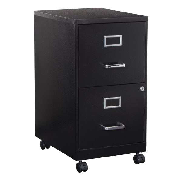 Office Star 20inD Vertical 2-Drawer Mobile Locking File Cabinet, Black