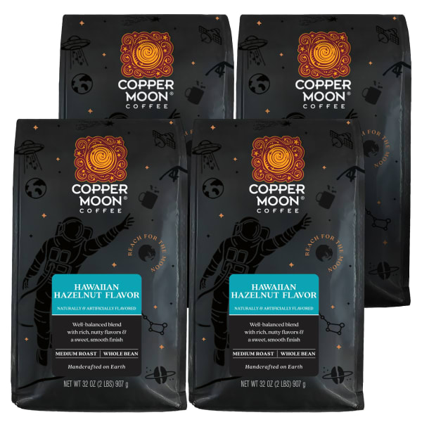 Copper Moon Whole Bean Coffee, Medium Roast, Hawaiian Hazelnut Blend, 4 Bags (2 lbs Each)
