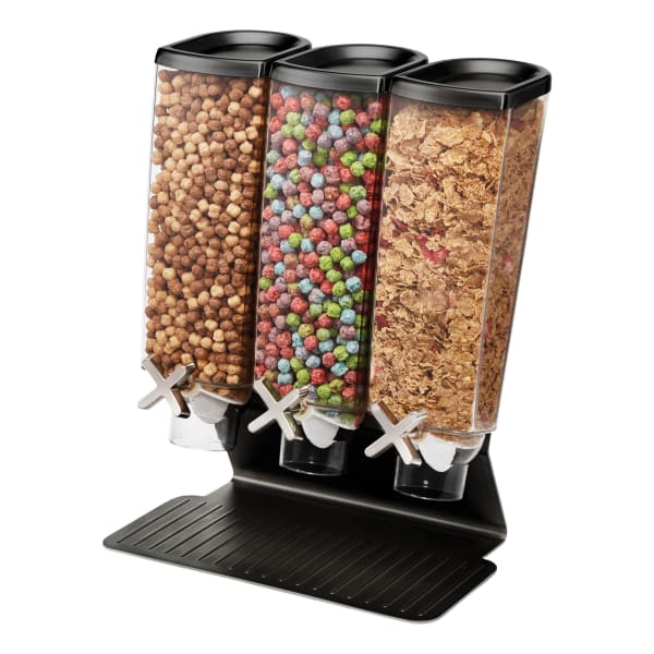 Rosseto Serving Solutions EZ-PRO Dry Food Dispensers, 3-Container, Tabletop Stand, 384 Oz, Matte Black