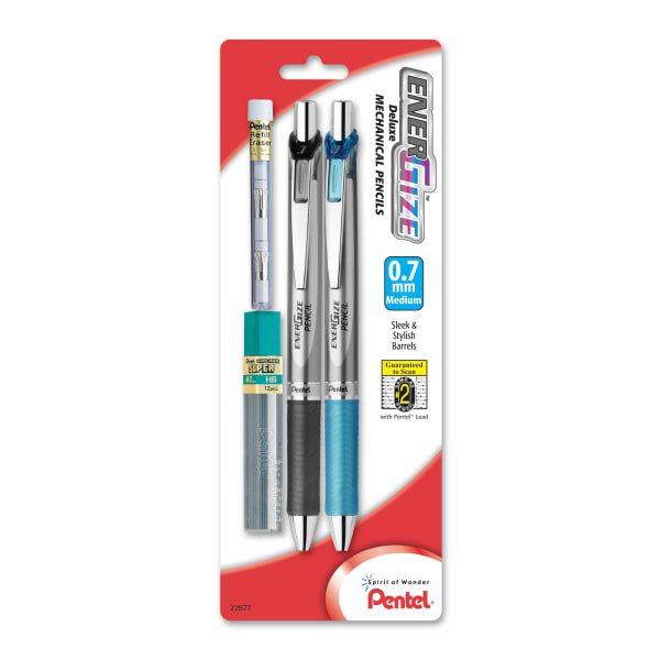 Pentel EnerGize Mechanical Pencils, Starter Set, 0.7 mm, Silver Barrel, Pack Of 2