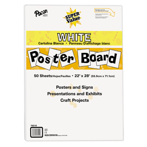 Pacon Super Value Poster Board, White, 22in X 28in, 50 Sheets