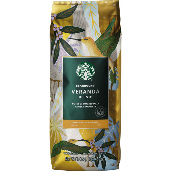 Starbucks Veranda Blend Whole Bean Coffee - Blonde - 16 oz - Veranda Blend - 6 / Carton