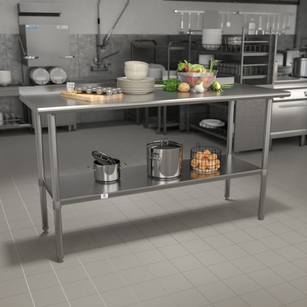 Flash Furniture Stainless Steel Prep And Work Table, 36inH x 60inW x 24inD, Silver