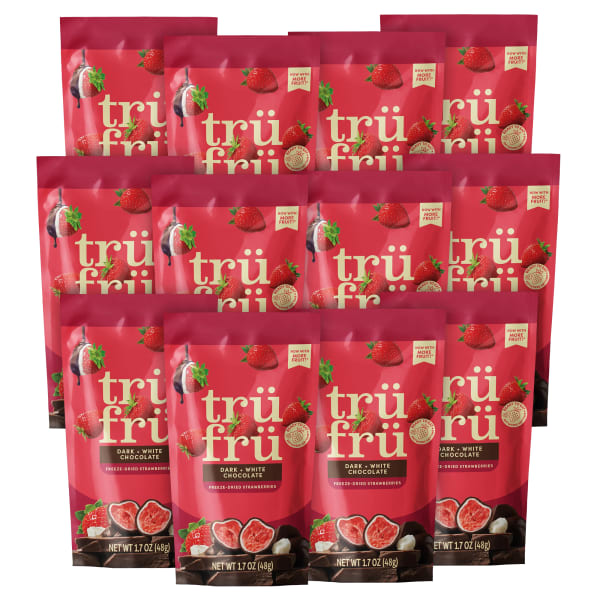 Tru Fru Hyper-Dried Grab & Go Strawberries In White & Dark Chocolate, 1.7 Oz, Total Qty 12