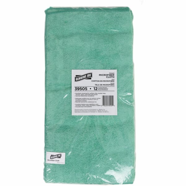 Genuine Joe General Purpose Microfiber Cloth - For Multipurpose - Cloth - 16in Length x 16in Width - Chemical Resistant, Oil-free, Lint-free - Green - 12 / Bag