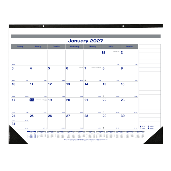 2027 Blueline Net Zero Carbon Monthly Desk Pad Calendar, 22in x 17in, 100% Recycled, Blue/White, January To December, C177847, Total Qty 1
