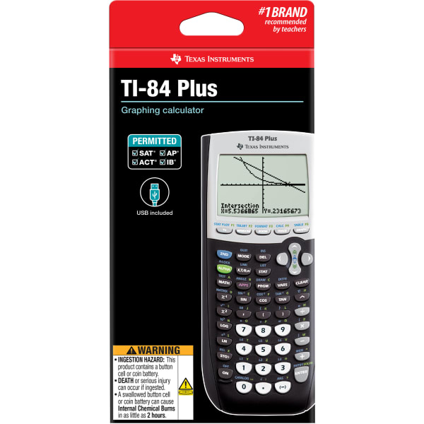 Texas Instruments TI-84 Plus Graphing Calculator, Black/Silver/White