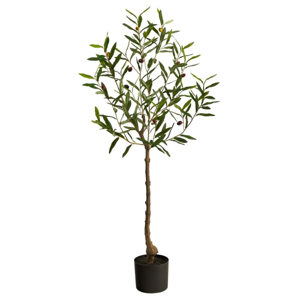 Nearly Natural Olive Tree 48inH Artificial Plant With Planter, 48inH x 20inW x 12inD, Green/Black