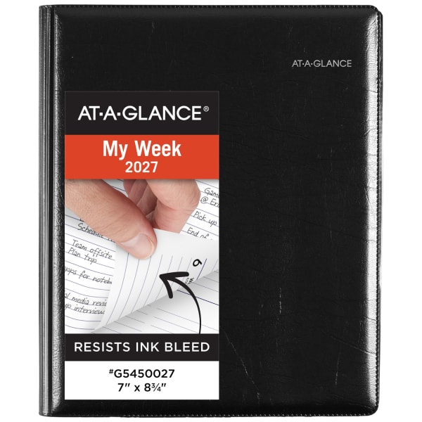 AT-A-GLANCE DayMinder Executive 2027 Refillable Weekly Monthly Planner, Black, Medium, 7in x 8 3/4in