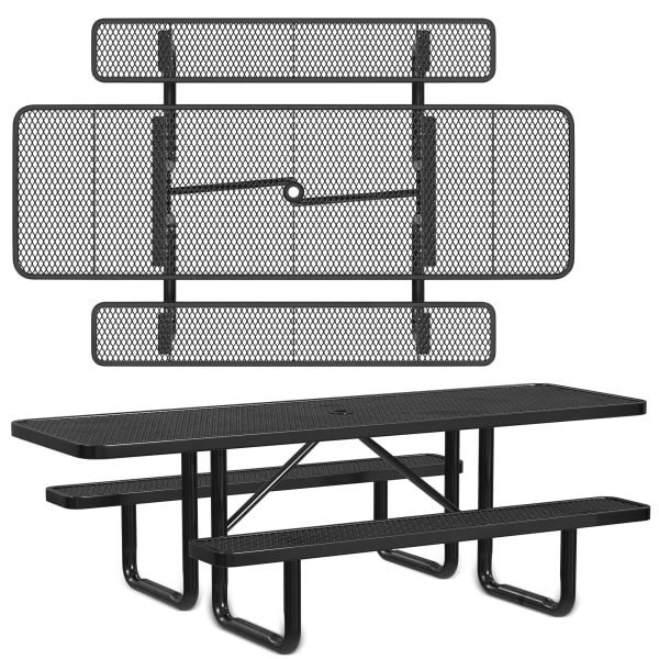 Leisure Craft Rectangle ADA Outdoor Picnic Table, 29-11/16inH x 96inW x 62inD, Black