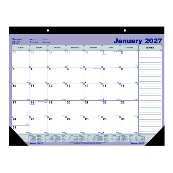 2027 Blueline Monthly Desk Pad Calendar, 21-1/4in x 16in, Blue/White, January To December, C181731, Total Qty 1