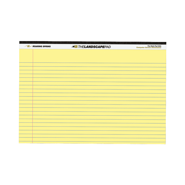 Roaring Spring Wide College Ruled Landscape Legal Pad, 11in x 9.5in 40 Sheets, Canary - 40 Sheets - 80 Pages - Printed - Stapled/Tapebound - Both Side Ruling Surface Red Margin - 20 lb Basis Weight