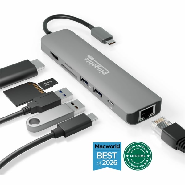 7 in 1 USB C Hub Multiport Adapter with Ethernet  (92W Charging, Gigabit Ethernet, 4K HDMI, 2x USB, SD/microSD)