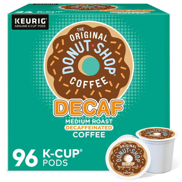 The Original Donut Shop Decaf Keurig Single-Serve K-Cup Pods, Medium Roast, 24 Pods Per Pack, Case Of 4 Packs