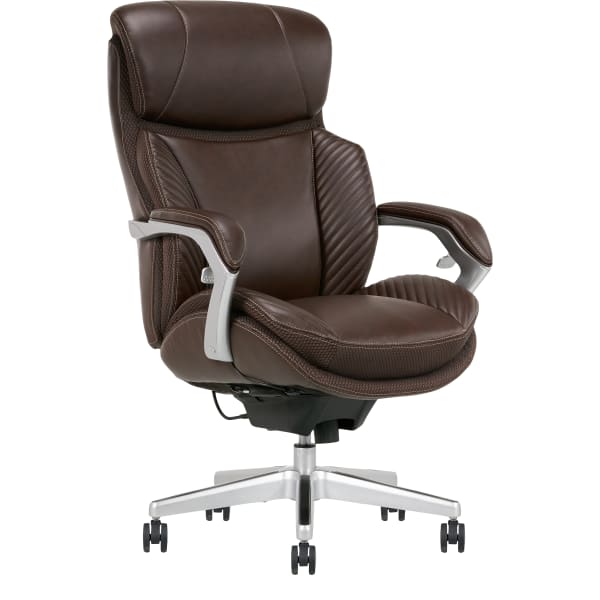 Serta iComfort i6000 Big & Tall Ergonomic Bonded Leather High-Back Executive Office Chair, Brown/Silver