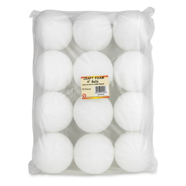 Hygloss Craft Foam Balls, 4 Inch, White, Pack Of 12