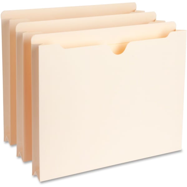 Business Source Full Height Sides Manila File Pockets, 8 1/2in x 11in, 1 1/2in Expansion, Straight Tab Cut, Box Of 50