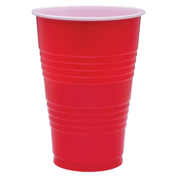 Genuine Joe Plastic Party Cups, 16 Oz, Red, Pack Of 50