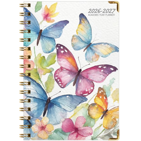 2026-2027 Excello Brands 14-Month Academic Year Hardcover Weekly/Monthly Fashion Planner, 5-1/2in x 8in, Watercolor Butterflies, May-June, Total Qty 1