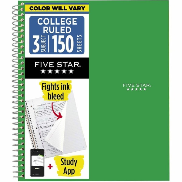 Five Star Wirebound Notebook Plus Study App, 1 Subject, College Ruled, 8 1/2in x 11in