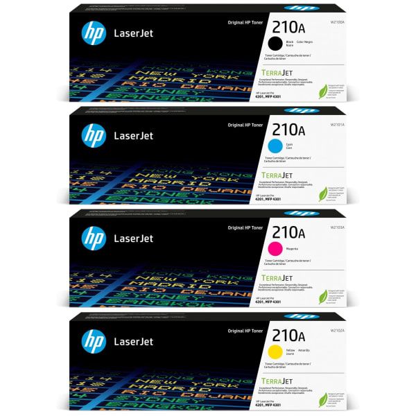 HP 210A Black, Cyan, Magenta, Yellow Original LaserJet Toner Cartridges, W2100AQ1, Total Qty 4
