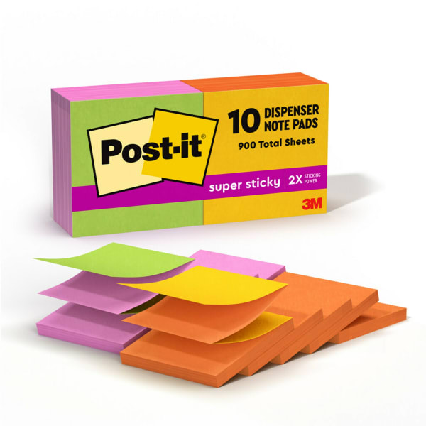 Post-it Super Sticky Pop Up Notes, 10 Pads, 3 in x 3 in, 2x the Sticking Power, School Supplies and Office Products, Sticky Notes for Vertical Surfaces, Monitors, Walls and Windows, Energy Boost Collection