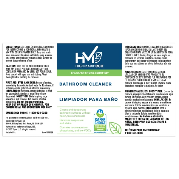 Highmark Secondary Labels, Bath Cleaner