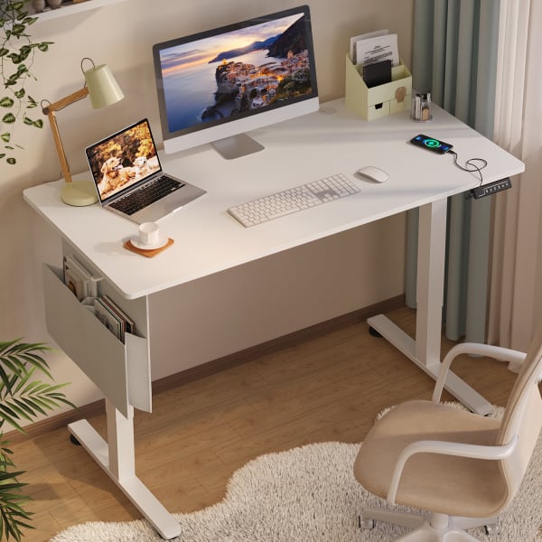 Bestier Electric Adjustable-Height Standing Desk With 3 Height-Memory Presets & USB Port, 56inW, White Oak