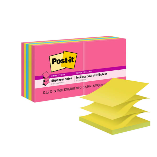 Post-it Super Sticky Pop Up Notes, 10 Pads, 3 in x 3 in, 2x the Sticking Power, School Supplies and Office Products, Sticky Notes for Vertical Surfaces, Monitors, Walls and Windows, Energy Boost Collection