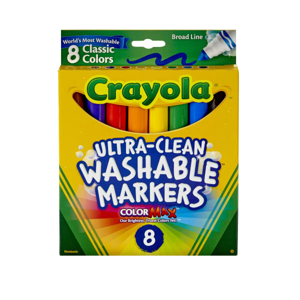 Crayola Ultra-Clean Washable Color Markers, Broad Tip, Assorted Classic Colors, Box Of 8