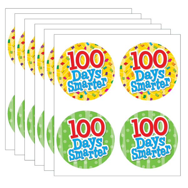 Teacher Created Resources Wear "Em Badges, 100 Days Smarter, 32 Per Pack, Set Of 6 Packs