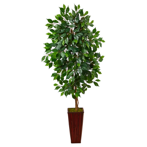 Nearly Natural Ficus 60inH Artificial Plant With Bamboo Planter, 60inH x 21inW x 19inD, Green/Brown