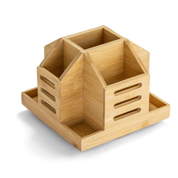 Achieva Bamboo Rotary Organizer - 9 Compartment(s) - 7.4in Height x 8.8in Width x 8.8in Depth,  Rotate - Bamboo - 1 Each