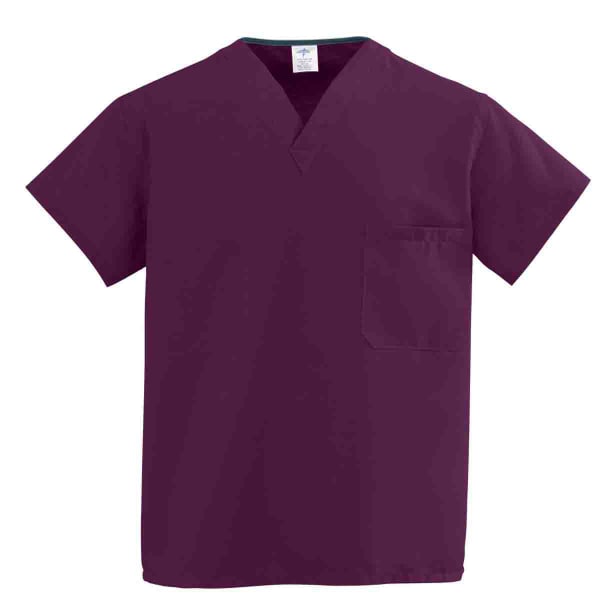 Medline ComfortEase 1-Pocket Reversible Unisex Scrub Top, 3X, Wine