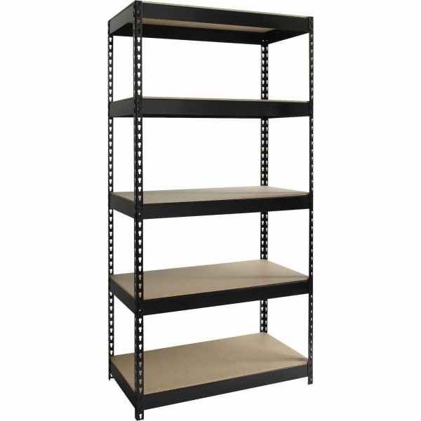Lorell 5-Shelf Riveted Steel Shelving, 72inH x 36inW x 18inD, Black